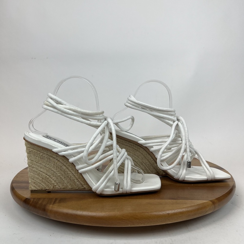 New Womens Steve Madden Idolized White Strappy Espadrille Wedge Sandals Size 8 M